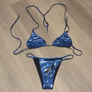Shiny Metallic Blue Bikini Set
